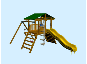 Детская игровая площадка с двухэтажным домиком, горкой и песочницей