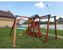 Деревянная детская площадка с домиком, песочницей, кольцами и перекладиной