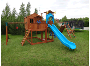 Уличный детский игровой комплекс - мини крепость с двумя домиками и горкой