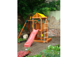 Деревянная детская площадка с домиком горкой и писочницей