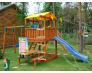 Деревянный спортивный игровой комплекс с горкой, столиком и гимнастическими элементами
